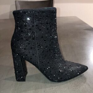 Black rhinestone ankle boots 8.5